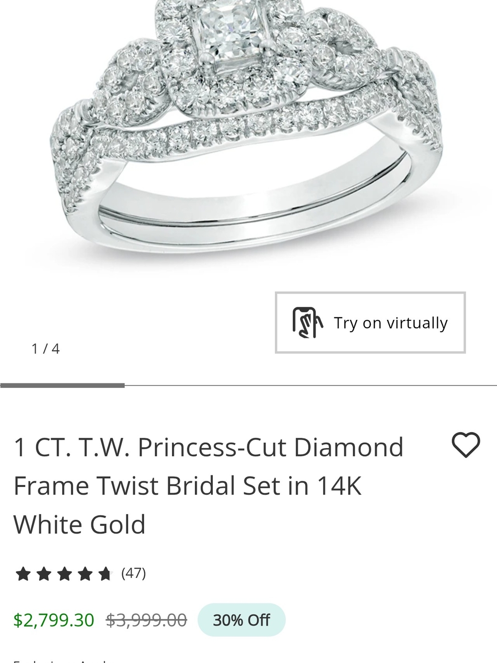 Zales White Gold Princess-Cut Diamond Twist Bridal Set